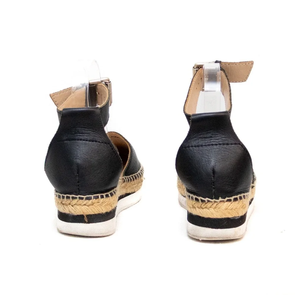 See By‎ Chloé Glyn Espadrille Sandals in Black Leather Ankle-Strap Size:EU37/US7